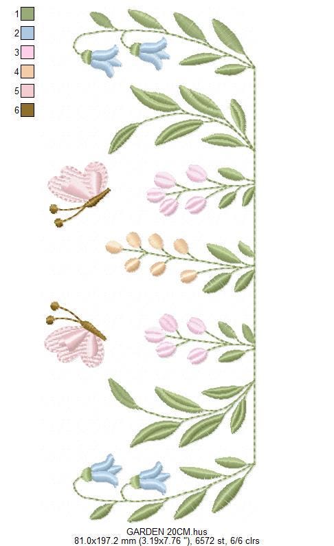Flower garden embroidery design - Tulip flowers with butterflies machine embroidery pattern - Kitchen Tea towel divider - Instant download