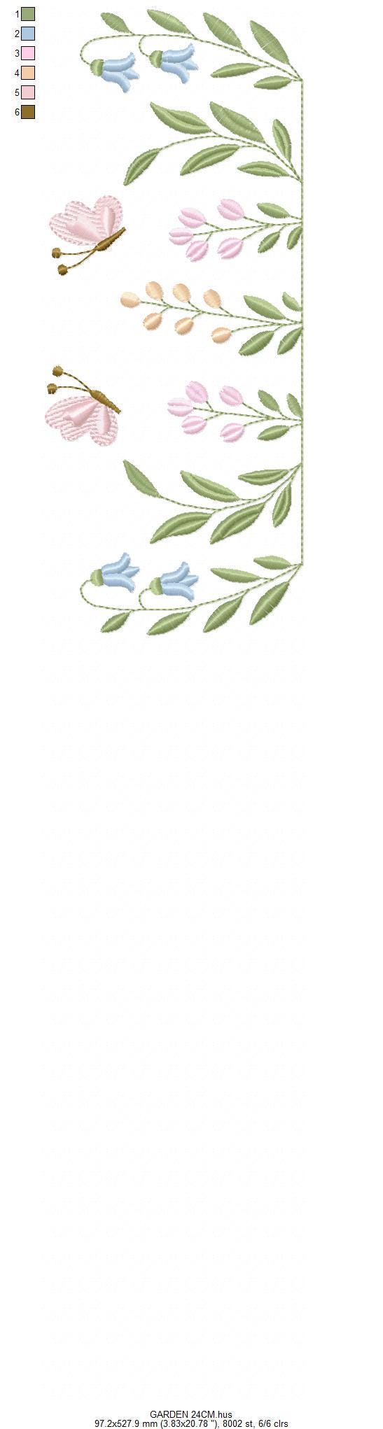 Flower garden embroidery design - Tulip flowers with butterflies machine embroidery pattern - Kitchen Tea towel divider - Instant download