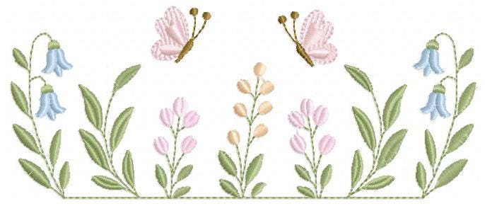 Flower garden embroidery design - Tulip flowers with butterflies machine embroidery pattern - Kitchen Tea towel divider - Instant download