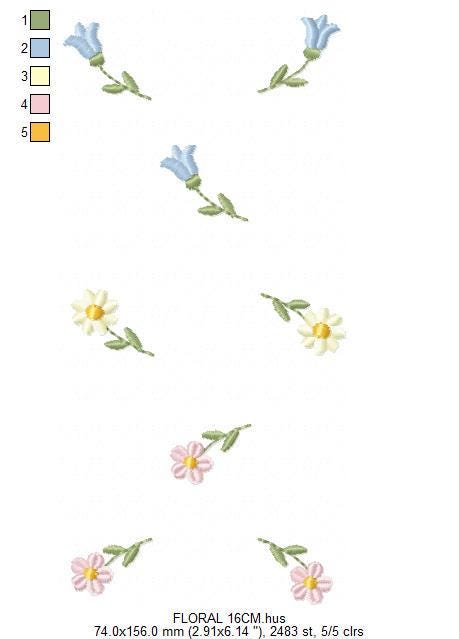 Little Flowers embroidery design - Tulip and daisies machine embroidery pattern - Kitchen Tea towel divider - Instant digital download pes