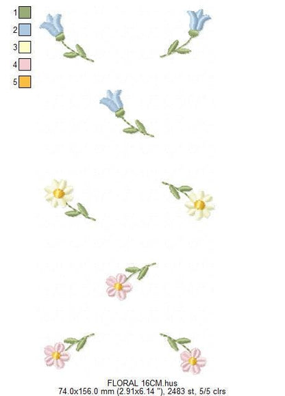 Little Flowers embroidery design - Tulip and daisies machine embroidery pattern - Kitchen Tea towel divider - Instant digital download pes