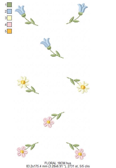 Little Flowers embroidery design - Tulip and daisies machine embroidery pattern - Kitchen Tea towel divider - Instant digital download pes
