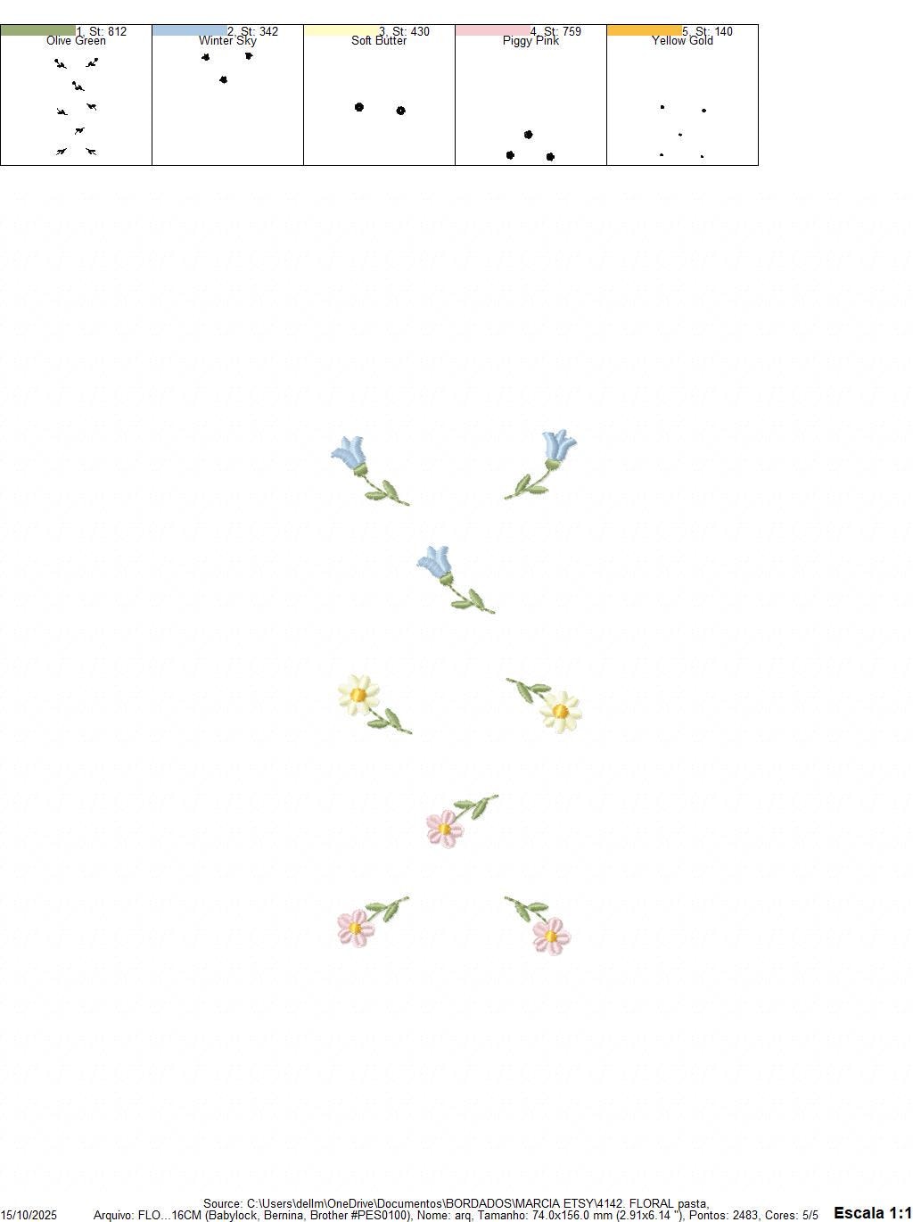 Little Flowers embroidery design - Tulip and daisies machine embroidery pattern - Kitchen Tea towel divider - Instant digital download pes