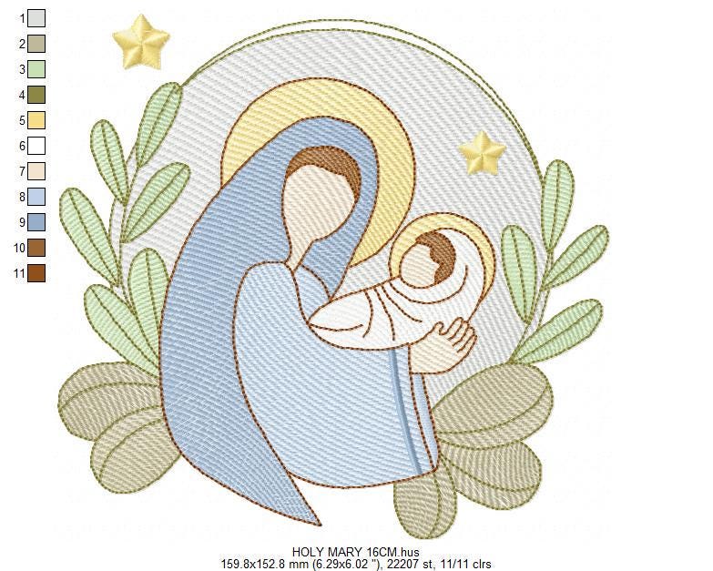 Holy Mary embroidery designs - Virgin Mary and Baby Jesus machine embroidery pattern - Catholic religious file - Instant digital download