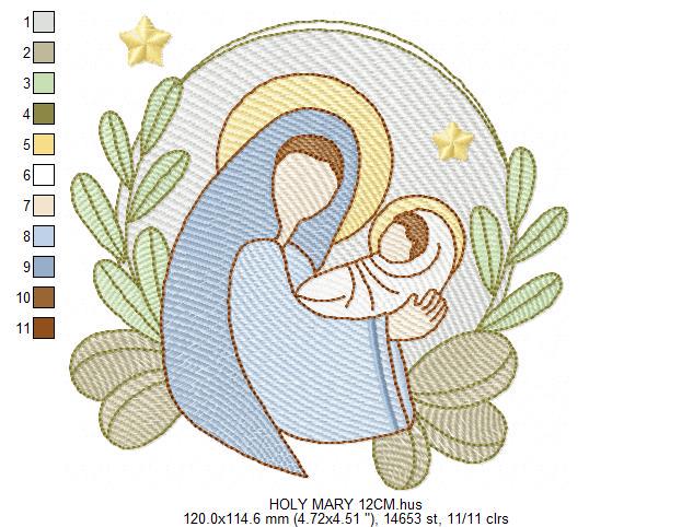 Holy Mary embroidery designs - Virgin Mary and Baby Jesus machine embroidery pattern - Catholic religious file - Instant digital download