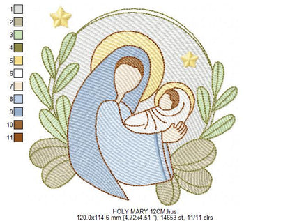 Holy Mary embroidery designs - Virgin Mary and Baby Jesus machine embroidery pattern - Catholic religious file - Instant digital download