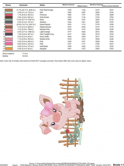 Female Pig with bow embroidery design - Farm Animal machine embroidery pattern - Baby girl cowgirl file - Swine Piggy - Instant download pes