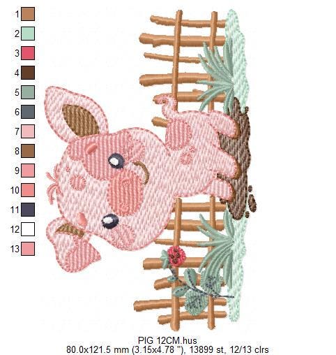 Pig embroidery design - Farm Animal Cowboy machine embroidery pattern - Baby boy file - Ranch Swine Piggy - Instant download pes jef dst hus