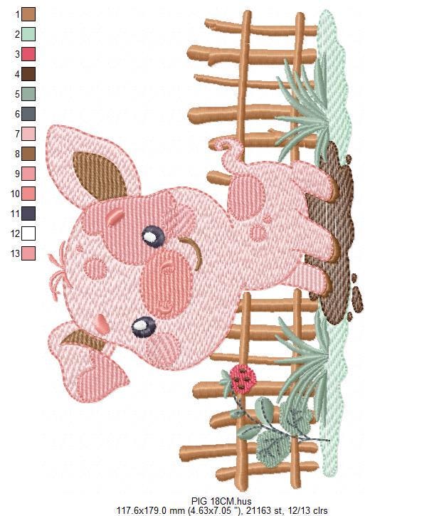 Pig embroidery design - Farm Animal Cowboy machine embroidery pattern - Baby boy file - Ranch Swine Piggy - Instant download pes jef dst hus