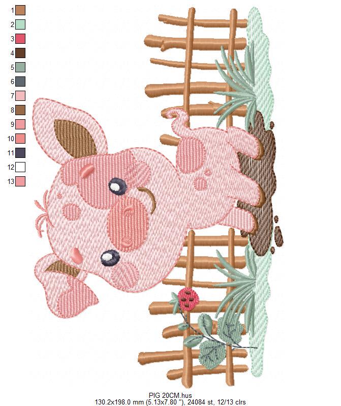 Pig embroidery design - Farm Animal Cowboy machine embroidery pattern - Baby boy file - Ranch Swine Piggy - Instant download pes jef dst hus
