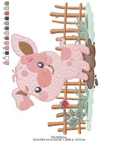 Pig embroidery design - Farm Animal Cowboy machine embroidery pattern - Baby boy file - Ranch Swine Piggy - Instant download pes jef dst hus