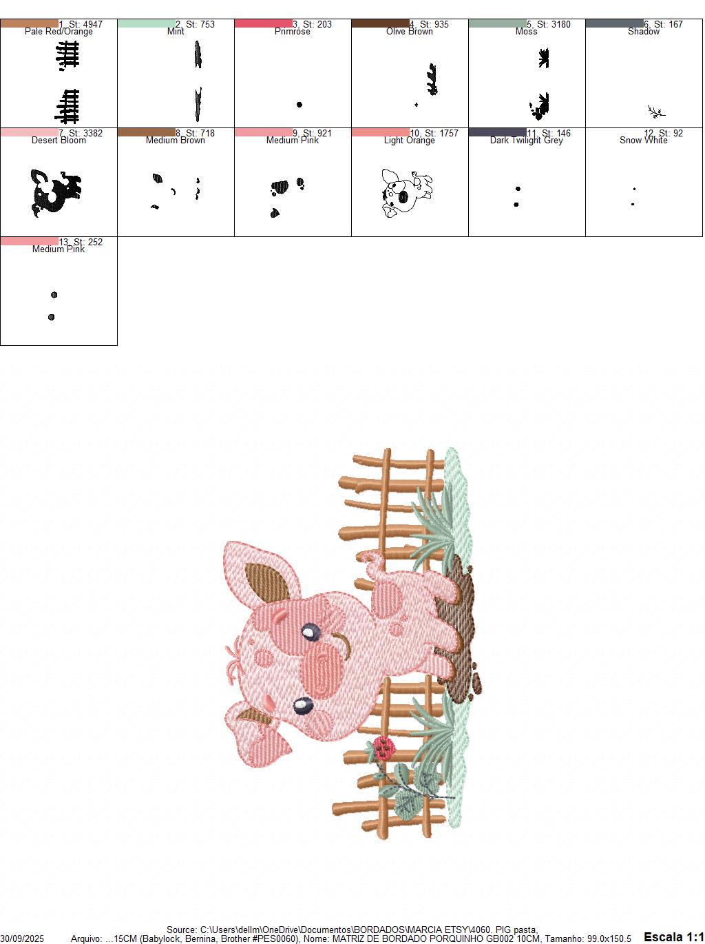 Pig embroidery design - Farm Animal Cowboy machine embroidery pattern - Baby boy file - Ranch Swine Piggy - Instant download pes jef dst hus