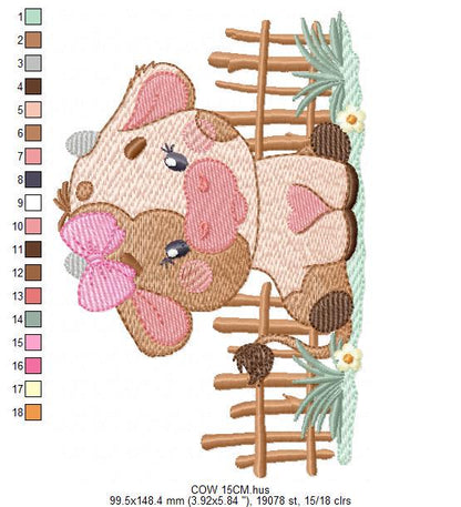 Cow with bow lace embroidery design - Farm Animal Ranch machine embroidery pattern - Kitchen Towel file - Instant digital download pes jef