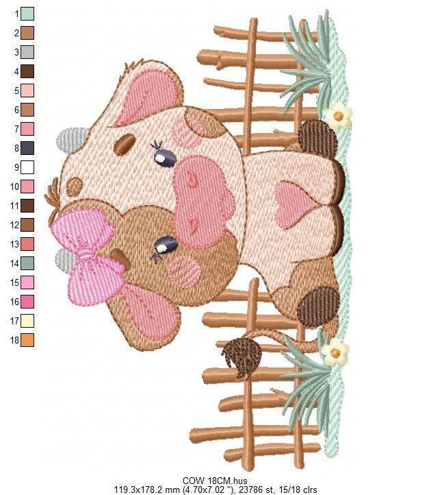 Cow with bow lace embroidery design - Farm Animal Ranch machine embroidery pattern - Kitchen Towel file - Instant digital download pes jef
