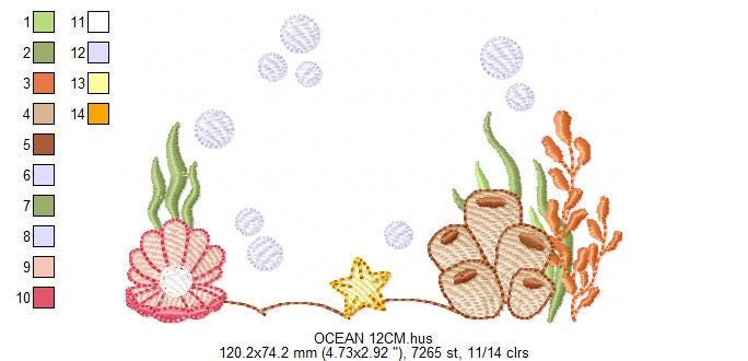Ocean bottom embroidery designs - Sea Pearl shell and algae machine pattern - Ocean rippled design - Baby Girl Boy file - Instant download
