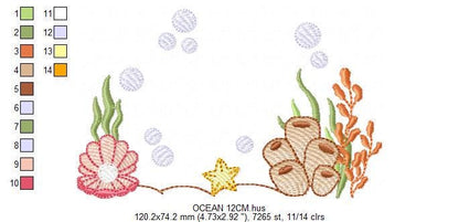 Ocean bottom embroidery designs - Sea Pearl shell and algae machine pattern - Ocean rippled design - Baby Girl Boy file - Instant download