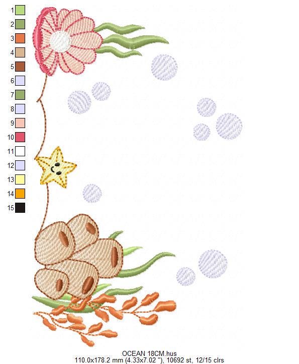 Ocean bottom embroidery designs - Sea Pearl shell and algae machine pattern - Ocean rippled design - Baby Girl Boy file - Instant download
