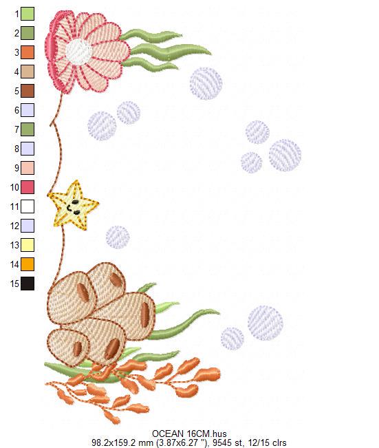 Ocean bottom embroidery designs - Sea Pearl shell and algae machine pattern - Ocean rippled design - Baby Girl Boy file - Instant download