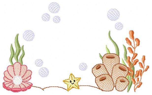 Ocean bottom embroidery designs - Sea Pearl shell and algae machine pattern - Ocean rippled design - Baby Girl Boy file - Instant download