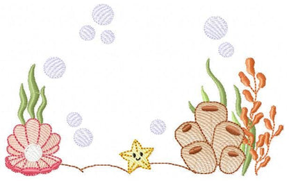 Ocean bottom embroidery designs - Sea Pearl shell and algae machine pattern - Ocean rippled design - Baby Girl Boy file - Instant download