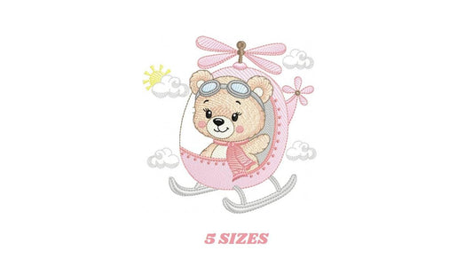Helicopter embroidery designs - Chopper machine embroidery pattern - Baby Girl Bear file - Instant digital download pes jef dst hus vp3 xxx