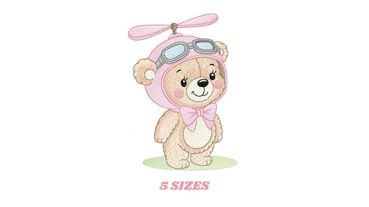 Pilot Bear embroidery designs - Baby Girl machine embroidery pattern - Aviator Teddy bear embroidery file - instant digital download pes jef
