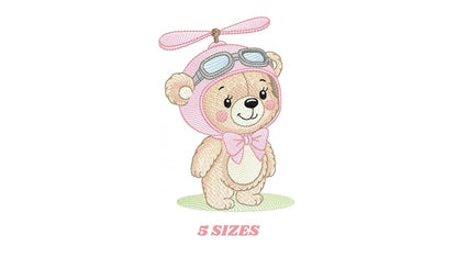 Pilot Bear embroidery designs - Baby Girl machine embroidery pattern - Aviator Teddy bear embroidery file - instant digital download pes jef