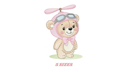 Pilot Bear embroidery designs - Baby Girl machine embroidery pattern - Aviator Teddy bear embroidery file - instant digital download pes jef