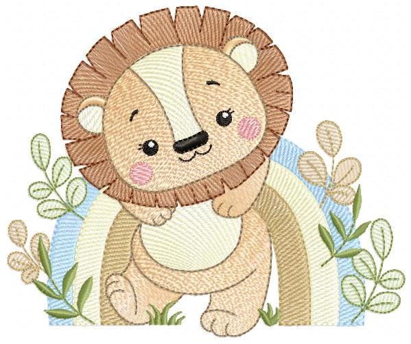 Lion embroidery designs - Safari wild animal machine embroidery pattern - Baby boy file - Rainbow and flowers - Instant digital download