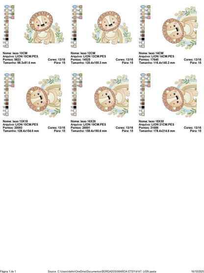 Lion embroidery designs - Safari wild animal machine embroidery pattern - Baby boy file - Rainbow and flowers - Instant digital download