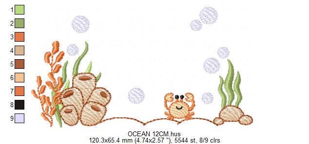 Bottom of the sea embroidery designs - Ocean algae and crab machine pattern - Baby Girl and Boy file - Instant digital download pes jef dst