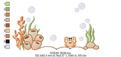 Bottom of the sea embroidery designs - Ocean algae and crab machine pattern - Baby Girl and Boy file - Instant digital download pes jef dst