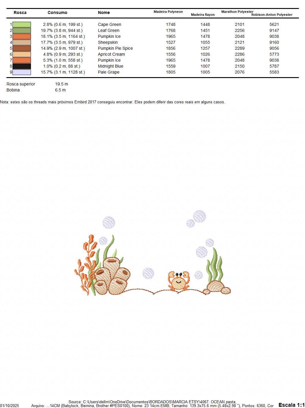 Bottom of the sea embroidery designs - Ocean algae and crab machine pattern - Baby Girl and Boy file - Instant digital download pes jef dst