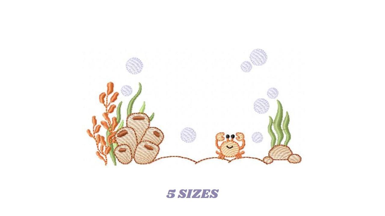 Bottom of the sea embroidery designs - Ocean algae and crab machine pattern - Baby Girl and Boy file - Instant digital download pes jef dst