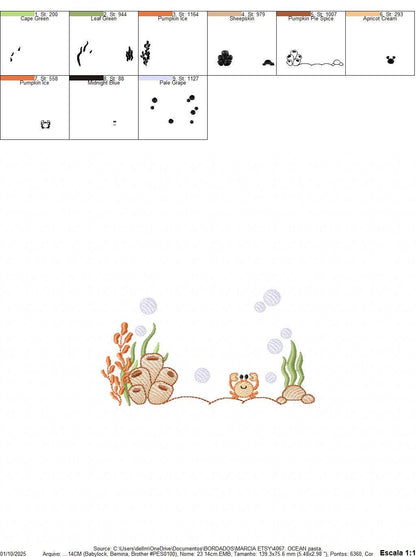 Bottom of the sea embroidery designs - Ocean algae and crab machine pattern - Baby Girl and Boy file - Instant digital download pes jef dst