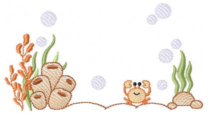 Bottom of the sea embroidery designs - Ocean algae and crab machine pattern - Baby Girl and Boy file - Instant digital download pes jef dst