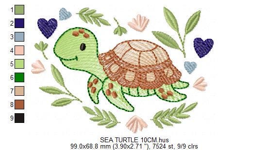 Turtle embroidery design - Sea Ocean water animal machine embroidery pattern - Baby boy file - Instant digital download pes jef dst hus vp3