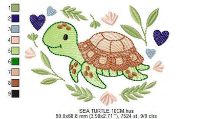 Turtle embroidery design - Sea Ocean water animal machine embroidery pattern - Baby boy file - Instant digital download pes jef dst hus vp3