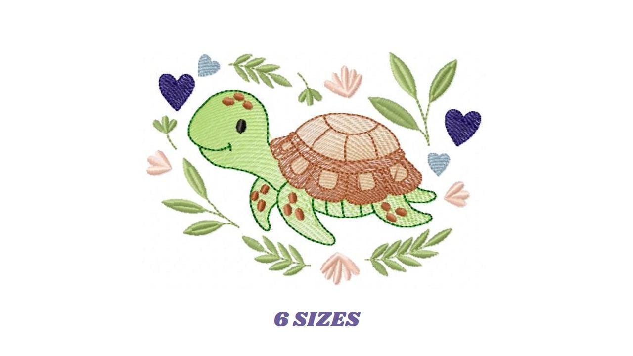 Turtle embroidery design - Sea Ocean water animal machine embroidery pattern - Baby boy file - Instant digital download pes jef dst hus vp3