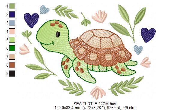Turtle embroidery design - Sea Ocean water animal machine embroidery pattern - Baby boy file - Instant digital download pes jef dst hus vp3