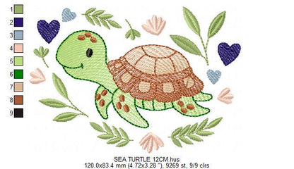 Turtle embroidery design - Sea Ocean water animal machine embroidery pattern - Baby boy file - Instant digital download pes jef dst hus vp3
