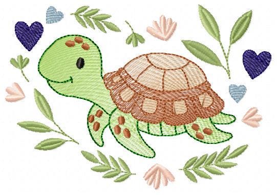 Turtle embroidery design - Sea Ocean water animal machine embroidery pattern - Baby boy file - Instant digital download pes jef dst hus vp3