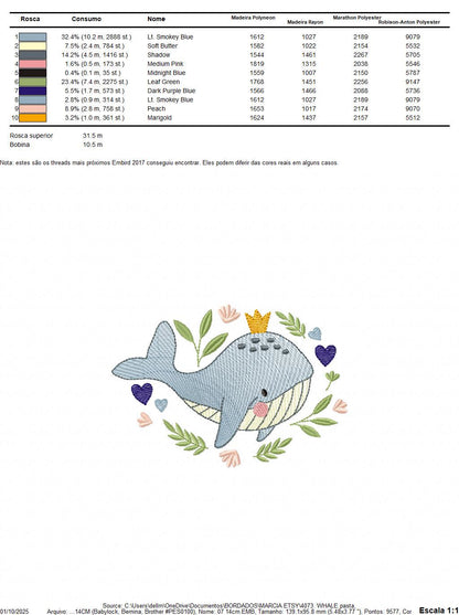 Whale embroidery designs - Ocean Animal Big Fish with crown machine embroidery pattern - Sea Life Baby Boy - Instant digital download pes