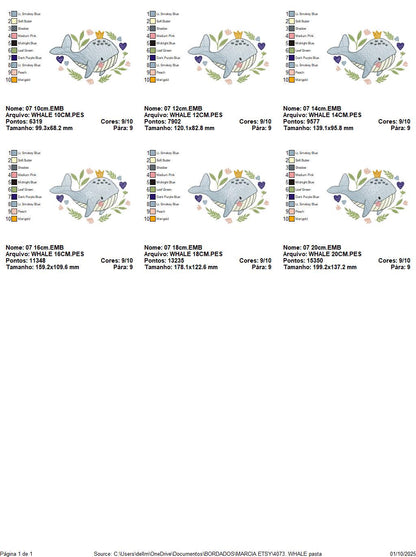 Whale embroidery designs - Ocean Animal Big Fish with crown machine embroidery pattern - Sea Life Baby Boy - Instant digital download pes