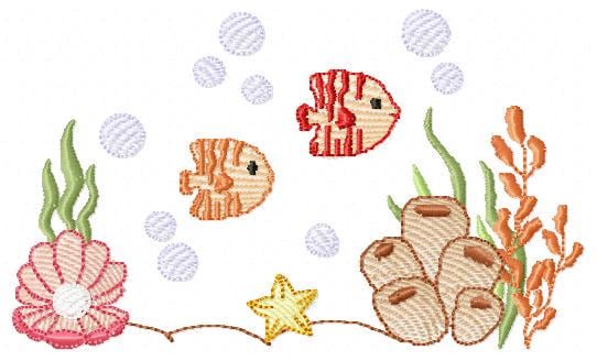 Ocean animals embroidery designs - Sea bottom fishes pearl shell and algae machine pattern - Baby Girl and Boy file - Instant download pes