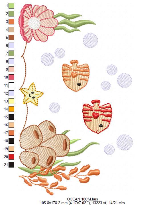 Ocean animals embroidery designs - Sea bottom fishes pearl shell and algae machine pattern - Baby Girl and Boy file - Instant download pes