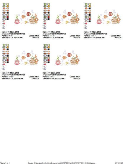 Ocean animals embroidery designs - Sea bottom fishes pearl shell and algae machine pattern - Baby Girl and Boy file - Instant download pes