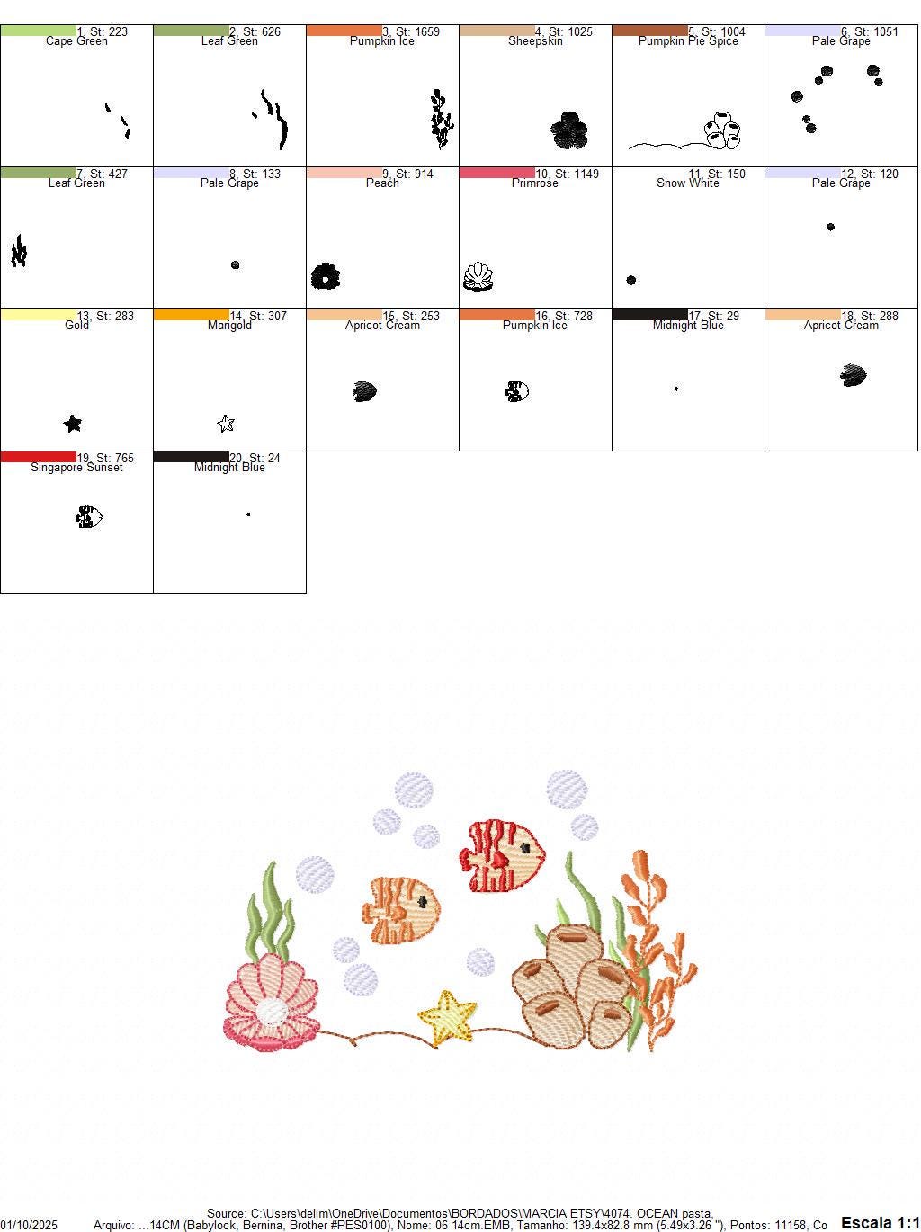 Ocean animals embroidery designs - Sea bottom fishes pearl shell and algae machine pattern - Baby Girl and Boy file - Instant download pes