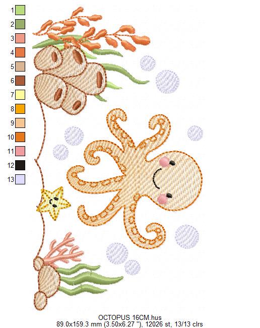Octopus embroidery design - Cephalopod machine embroidery pattern - Ocean animals seashell coral sea - Instant digital download pes jef dst