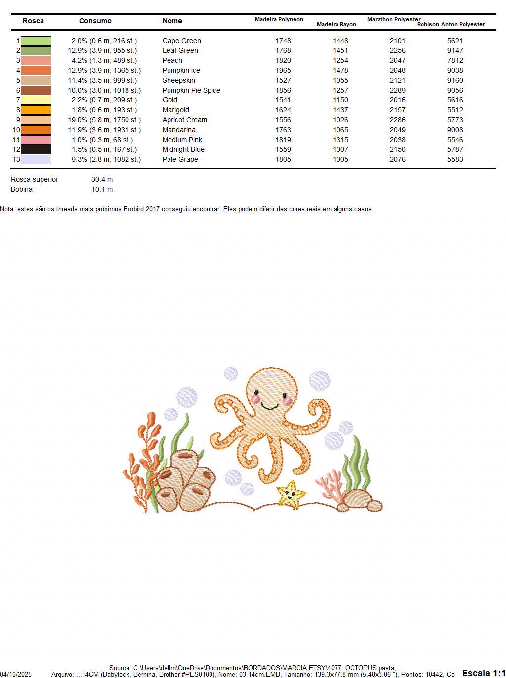 Octopus embroidery design - Cephalopod machine embroidery pattern - Ocean animals seashell coral sea - Instant digital download pes jef dst